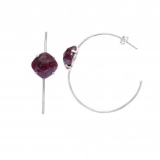 Ruby 12x12mm Cushion Hoop gemstone earring 